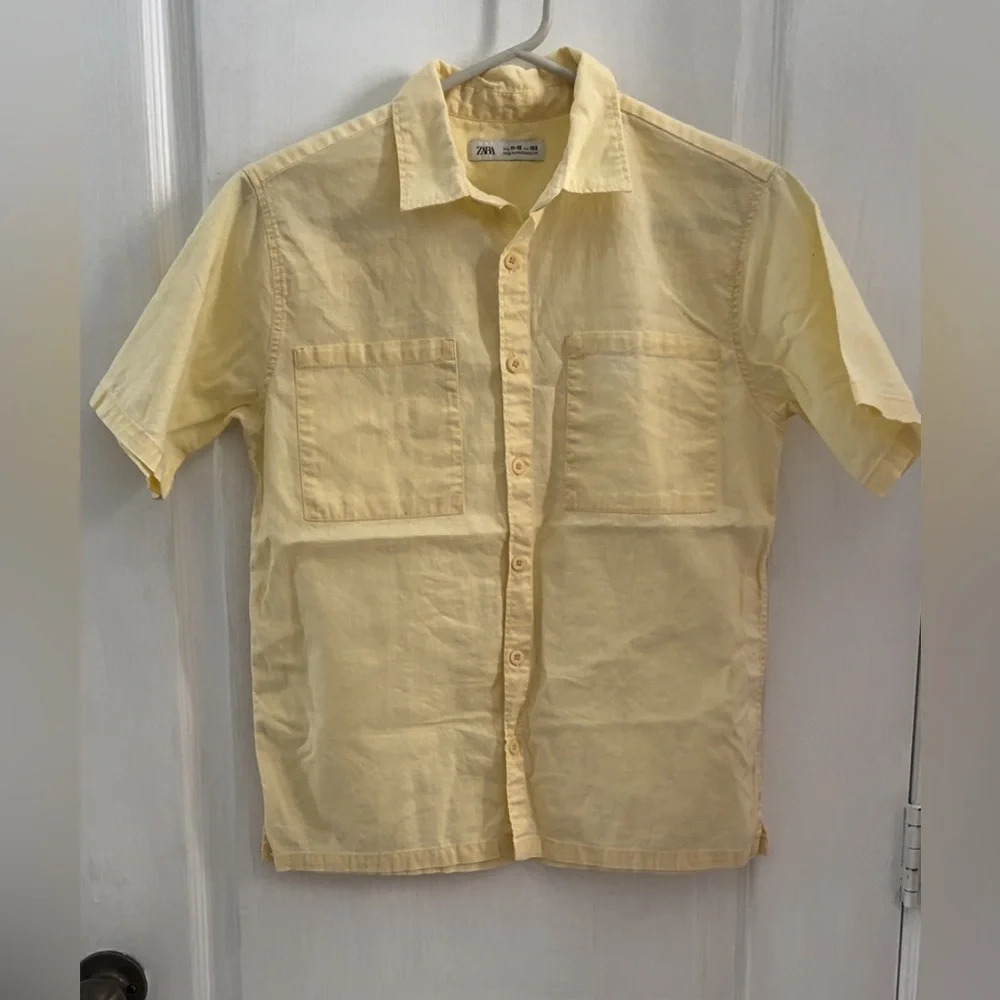 Zara Boys Linen Blended Cotton Yellow Pocket Shirt (Size 11-12) - Picture 3 of 6